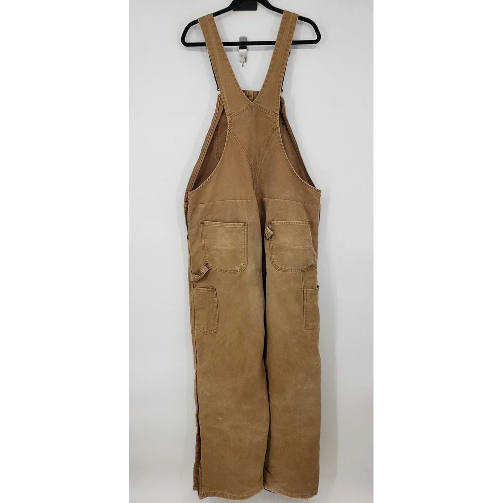 Vintage Carhartt Thrashed Duck Canvas Quilted Lined Bib Overalls 42x34 Distress